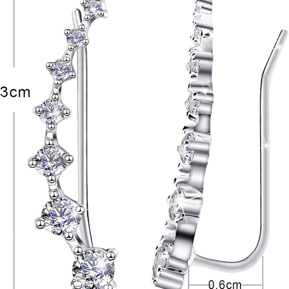 Sterling Silver 7-Star Crystal Ear Cuff Climber Cartilage Earrings - Picture 5 of 14